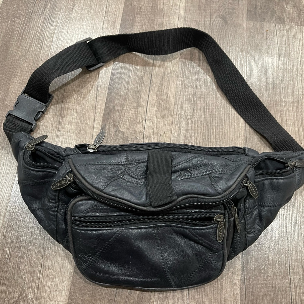 Vintage Tinder (lol) Black Leather Patchwork bum bag fanny pack Festival gear​